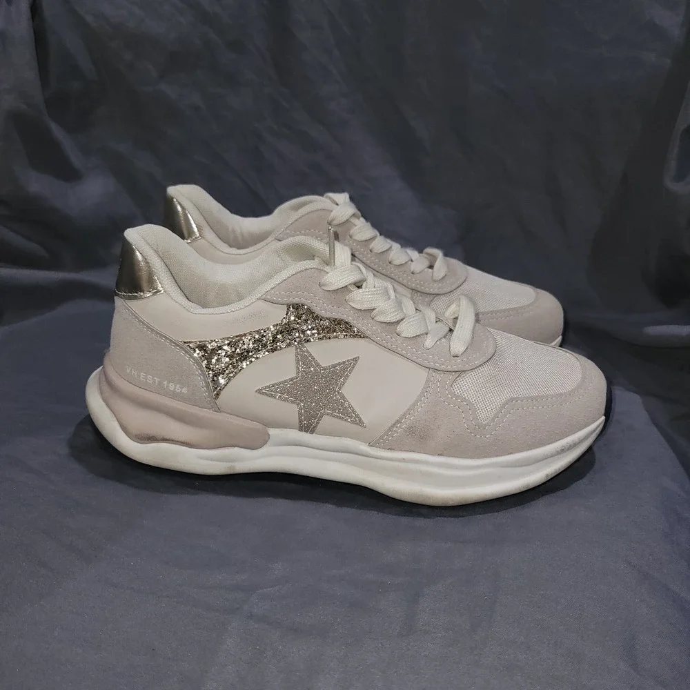 Vintage Havana Womens Nude Gold Glitter Star Tan Sneakers Shoes Casual Size 8.5